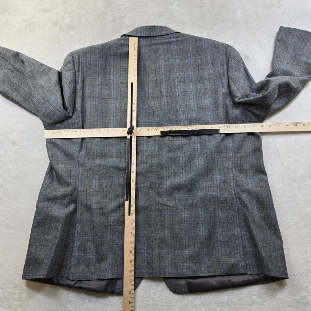 LRL Ralph Lauren Blazer Mens 52R 54R Grey Blue Plaid‎ Wool Blend Sport Coat